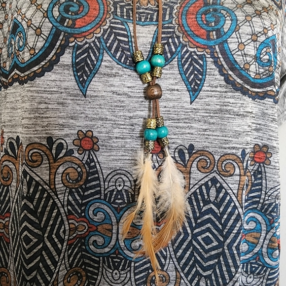 Boho Print Lightweight Tunic Top with Feathers - Picture 5 of 6